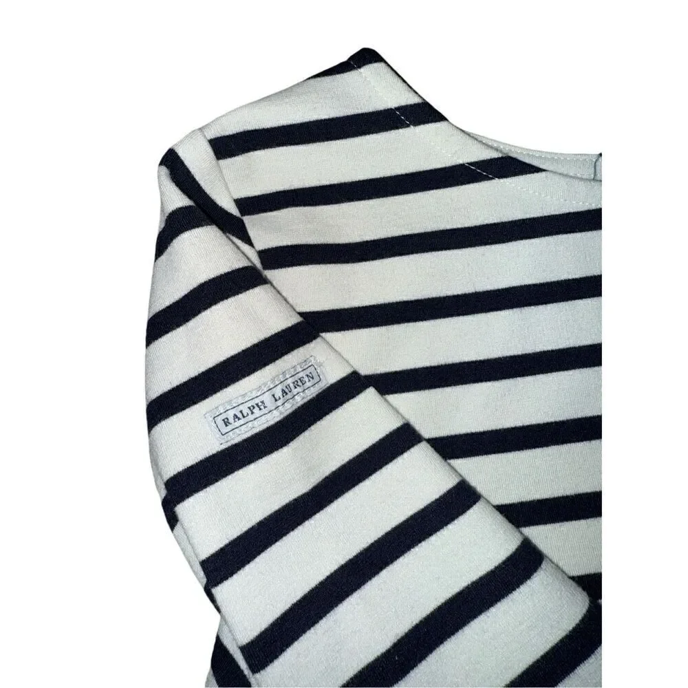 Polo Ralph Lauren Girls Striped Two-Tone Ponte Dress In Refined Navy/White